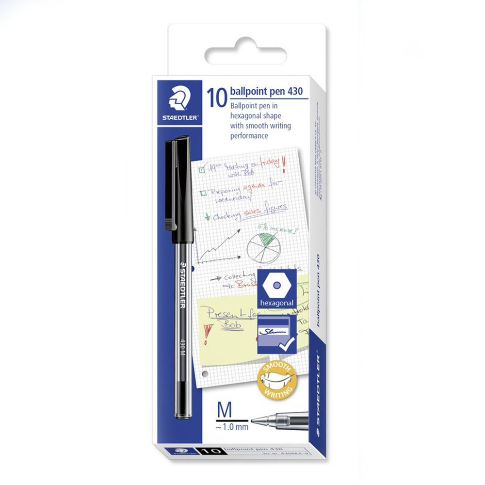 Staedtler Stick 430 Medium Ballpoint Pen 1.0 mm – Black (Box of 10)