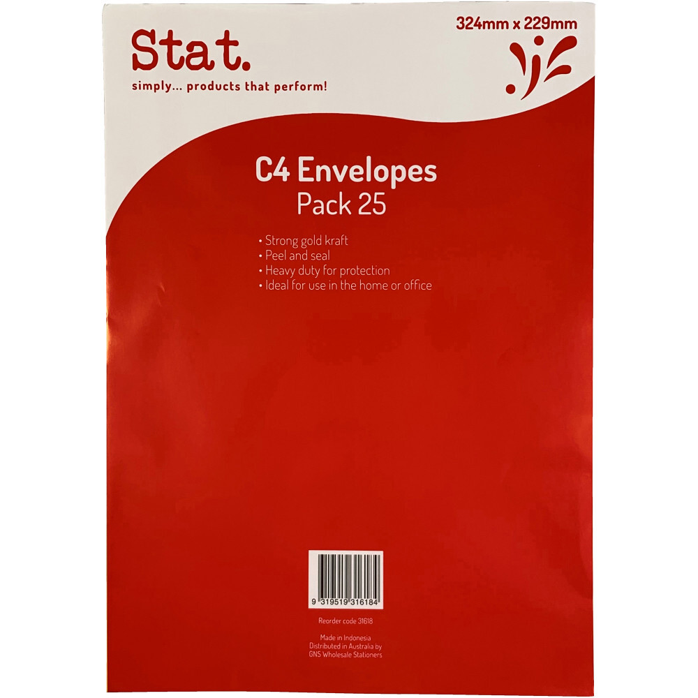 Stat C4 Heavy-Duty Kraft Envelope — Peel and Seal Plain Face (324 × 229 mm, Pack of 100)