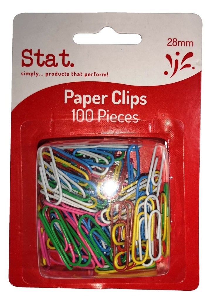 Stat 28mm Paper Clips – Assorted Colours (Pack of 100)