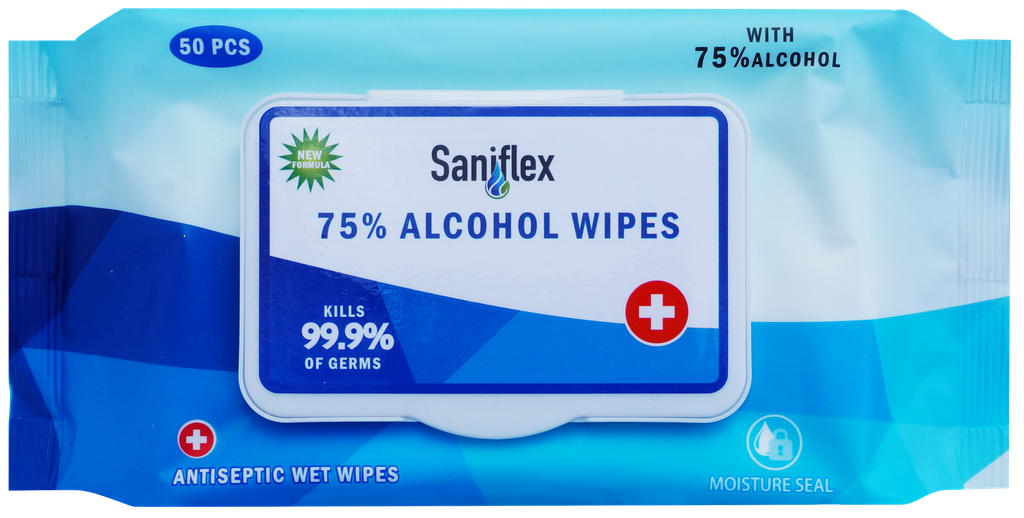 Saniflex 50 pack (42 units/carton) 75% Alcohol Sanitary Wipes