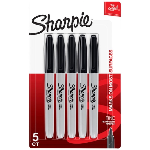 [SH1752374] Sharpie Fine Permanent Marker Black 5 Pack (SH1752374)