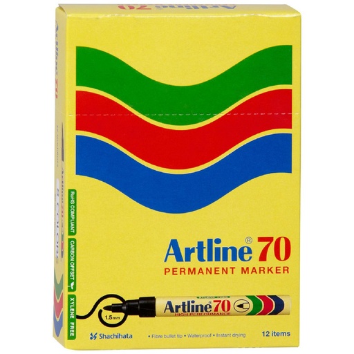 [PA107001BK] Artline 70 Permanent Markers Black 12 Pack