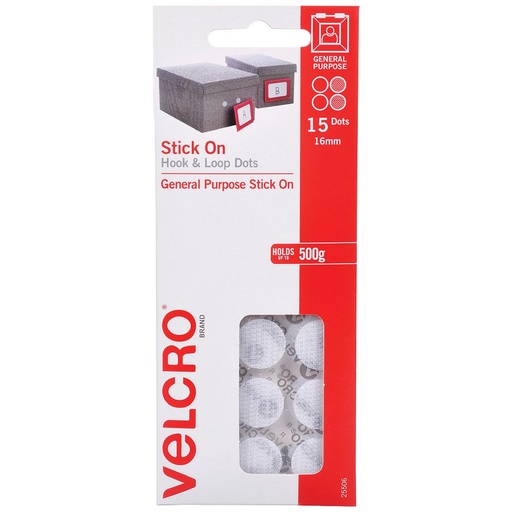 [ES25506] VELCRO® Brand Hook and Loop Mini Dots – 16mm White (15 Pack)