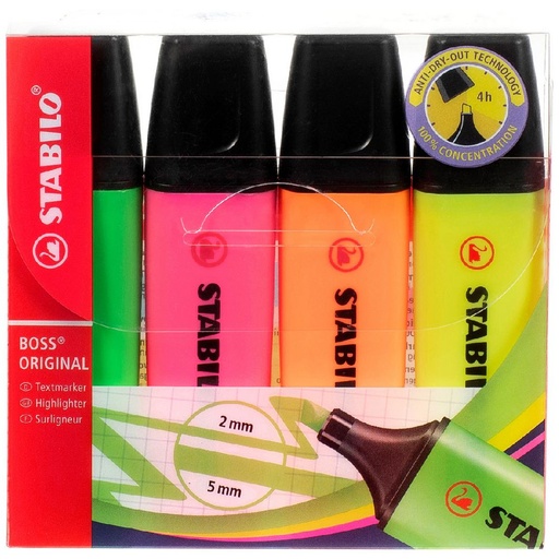 [JA0070271] Stabilo Boss Highlighter Assorted 4 Pack