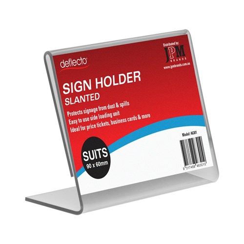 [9317468463010] Deflecto Business & Place Card Holder – Single Tier (Clear Plastic L-Shaped Display)