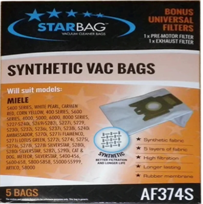 [AF374S] Cleanstar - Vacbag 5pk Synthetic Mieles400