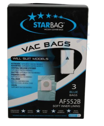 [AF552B] Cleanstar - Central Vacbag 3pk Bluevs136b