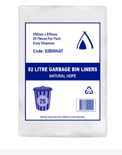 [TP82BNAT] Hdpe 100%Clear Bin Liners 82l X 25