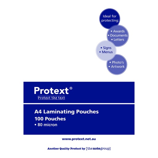 [LAM0020] Protext A4 Laminating Pouches Gloss 80 Micron – Pack of 100 (ShopBag)