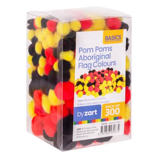 [PPZ121] Basics Pom Poms – Aboriginal Flag Colours | Pack of 300