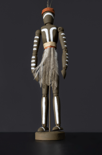 Nhuralama's Shop - Mallarr (man) manekin in ngurrin jidun (emu feathers) created by Traditional Owner Yuggara Artist Lakota Moon - Tulmur - Ipswich