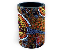 [CH_0163] STUBBY COOLER X2 ABORIGINAL DESIGN - COLOURS OF THE LAND DESIGN - COLIN JONES