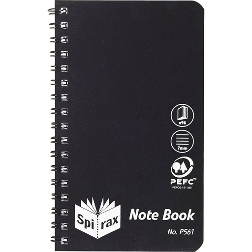 Spirax P561 Notepad – 96 Page, 7mm Ruled, 147 x 87mm (Black)
