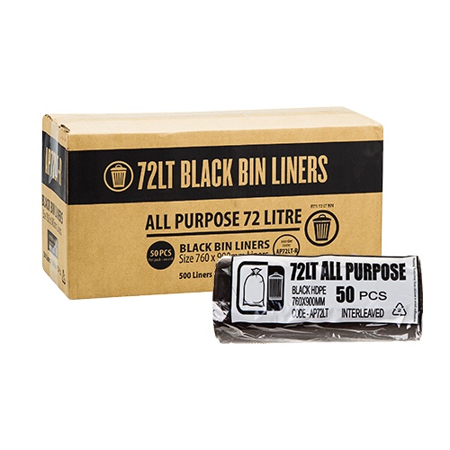 [AP72LT500] 72l-78l Bin Liners Black All Purpose 500