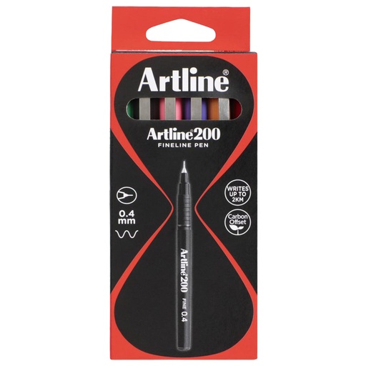 [10665] Artline 200 Fineliner Pen 0.4 mm – Assorted 8‑Colour Box of 12