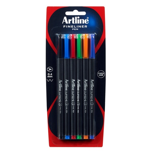 [65543] Artline Supreme Fineline Pen 0.4 mm – Assorted Colours Pack of 6