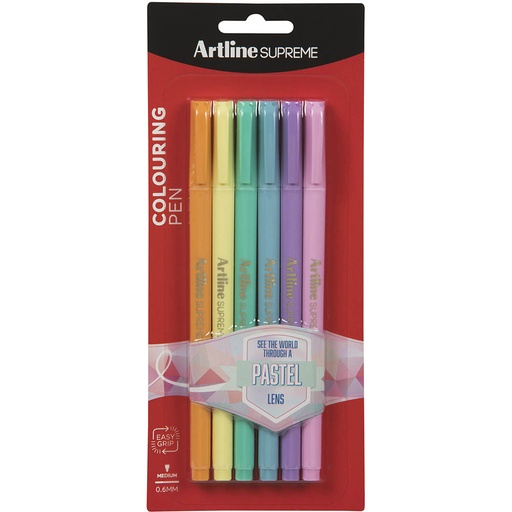 [42948] Artline Supreme Fineline Pen 0.6 mm – Pastel Assorted Colours (Pack of 6)