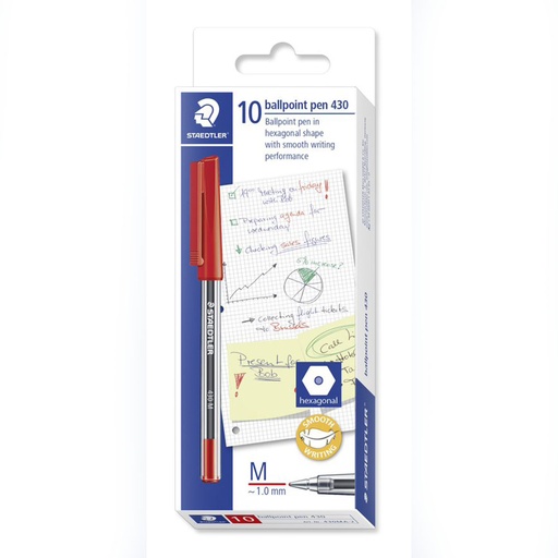 [41699] Staedtler Stick 430 Medium Ballpoint Pen 1.0 mm – Red (Box of 10)