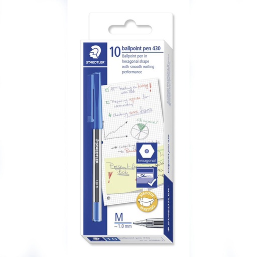 [41697] Staedtler Stick 430 Medium Ballpoint Pen 1.0 mm – Blue (Box of 10)