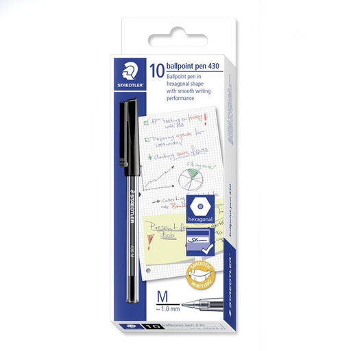 [41696] Staedtler Stick 430 Medium Ballpoint Pen 1.0 mm – Black (Box of 10)