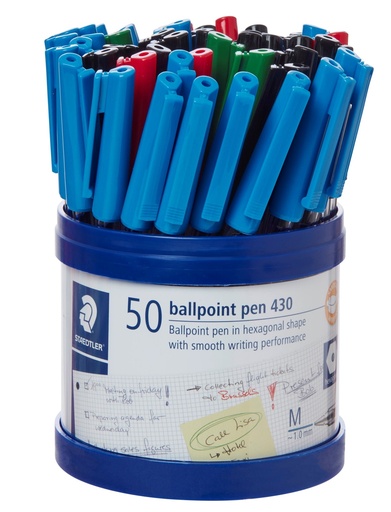 [41705] Staedtler Stick 430 Medium Ballpoint Pen 1.0 mm – Assorted Colours (Cup of 50)