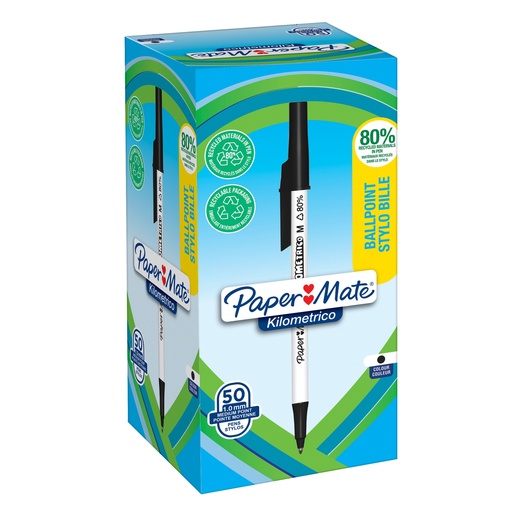 [7023827] Papermate Kilometrico Medium Ballpoint Pen 1.0 mm – Black (Box of 50)
