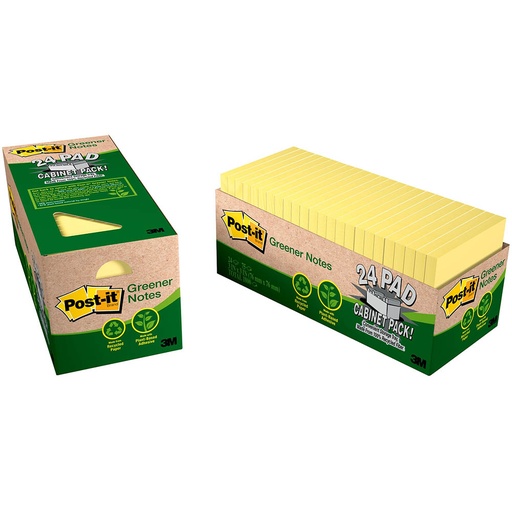 [33068] Post-it® "Greener Notes" – 100 % Recycled, 76 × 76 mm Yellow (Cabinet Pack of 24 Pads, 75 Sheets Each)