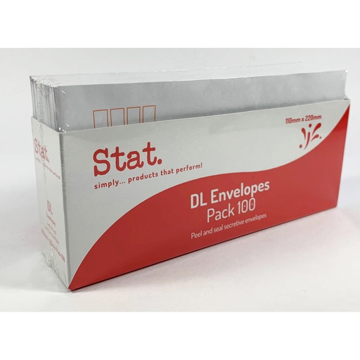 [31613] Stat DL Peel-and-Seal Secretive Envelope – Plain Face, White (110 × 220 mm, Pack of 100)