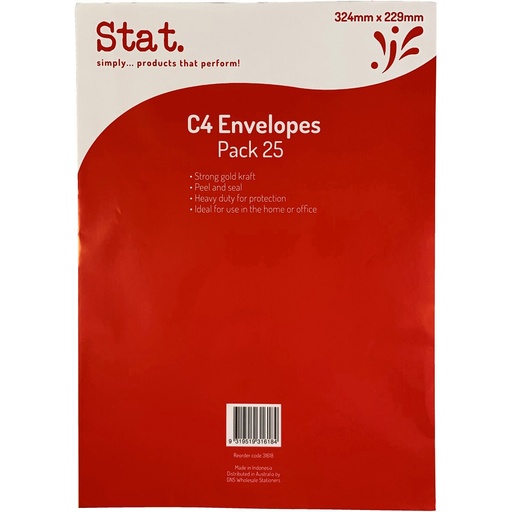 [31618] Stat C4 Heavy-Duty Kraft Envelope — Peel and Seal Plain Face (324 × 229 mm, Pack of 100)